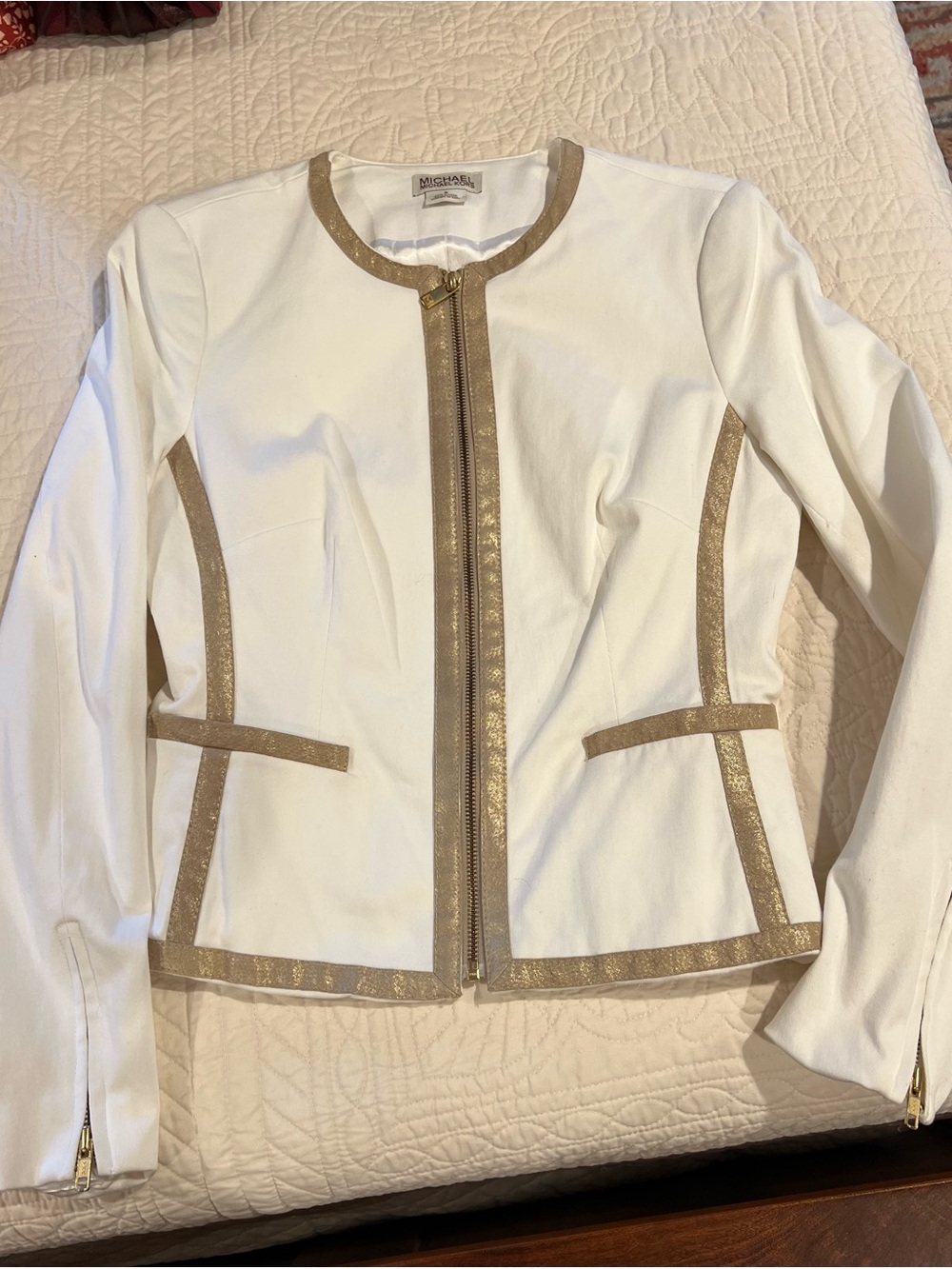 Michael Kors White Jacket with Metallic Gold Trim